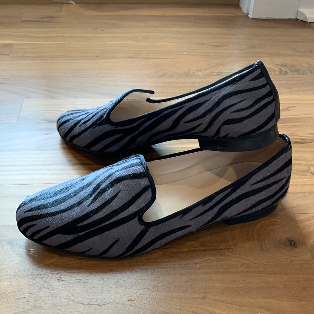 Coke Haan calf hair flats.  9.5 black and gray